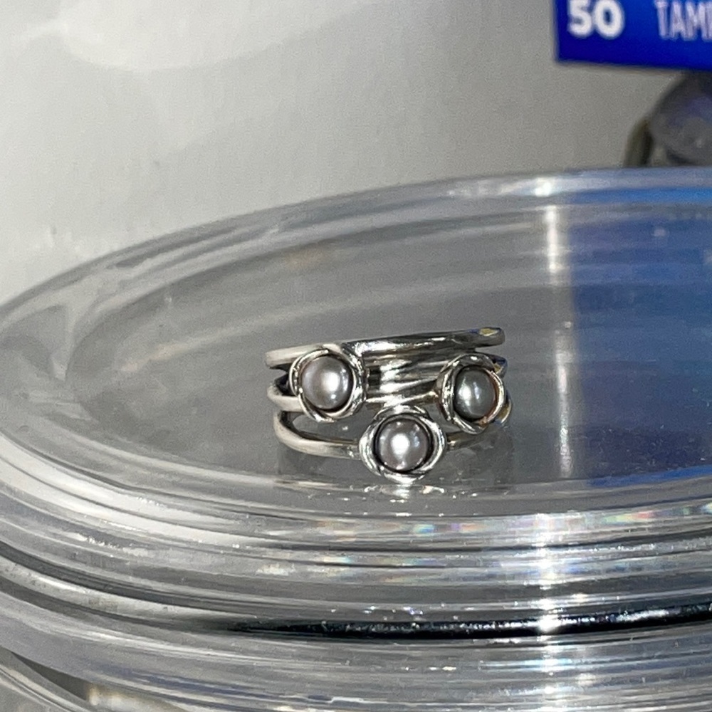 Pandora Sterling silver Wishes Ring three 3 Flowers 925 Tahitian pearls 7.5 / 56 - Picture 4 of 8